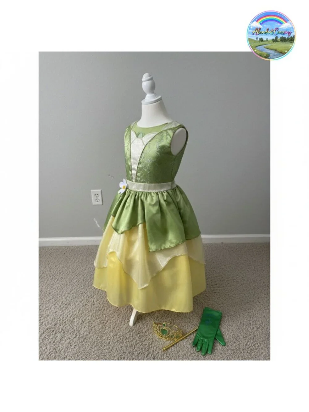Girls Princess Dress Costume 4-Piece Set Satin Halloween Birthday Party